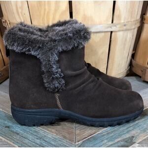 Khombu Lisa Brown Suede Faux Fur Insulated Zip-Up Ankle Booties Womens Size 7